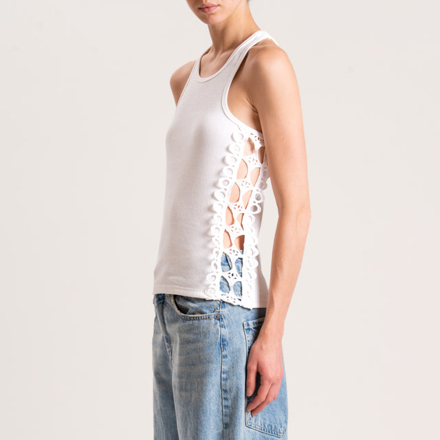 Tensione in-Top a costine con pizzo - bianco