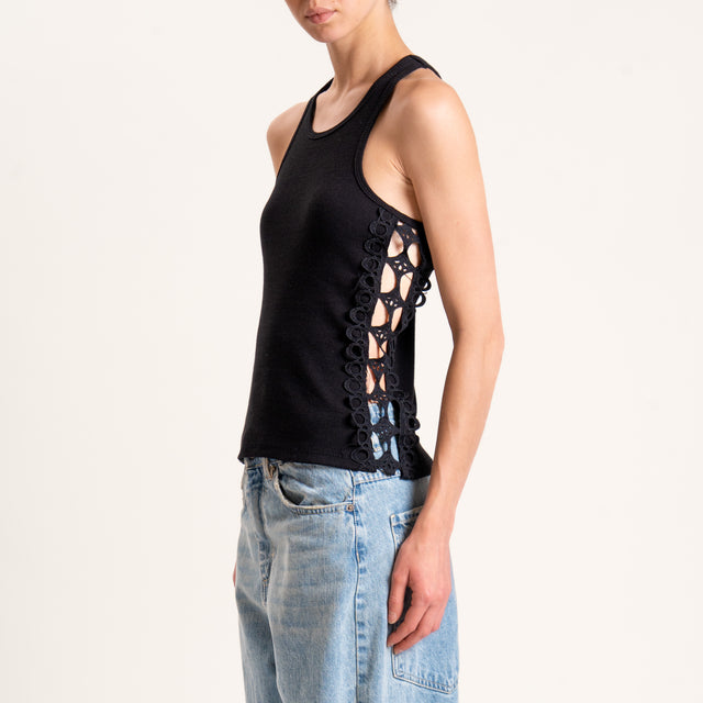 Tensione in-Top a costine con pizzo - nero