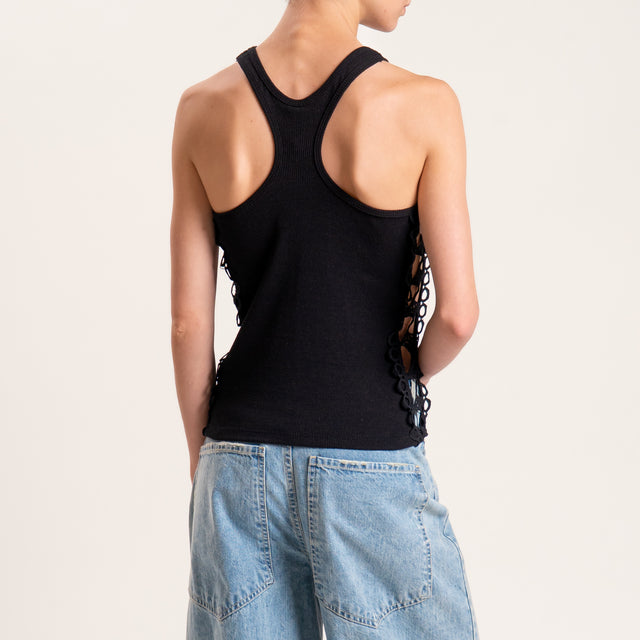Tensione in-Top a costine con pizzo - nero