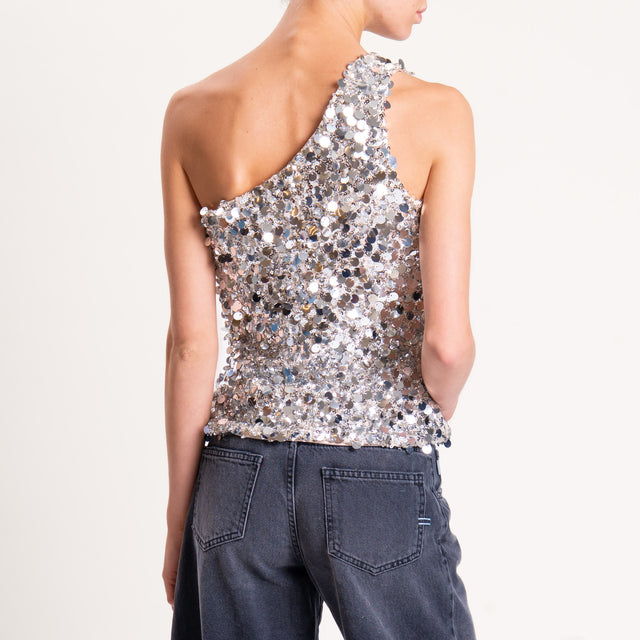 Tensione in-Top monospalla con paillettes - argento
