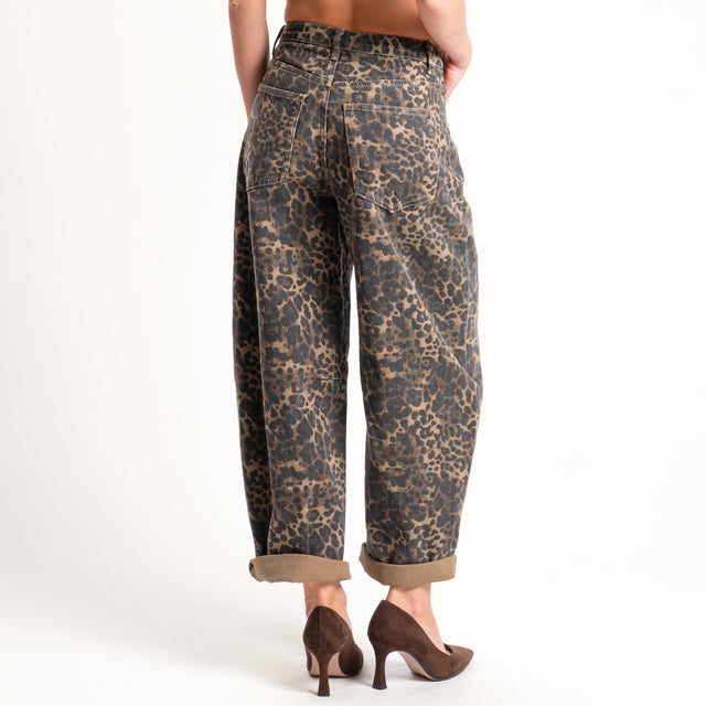 Tensione in-Jeans barrel animalier stone washed- beige/nero