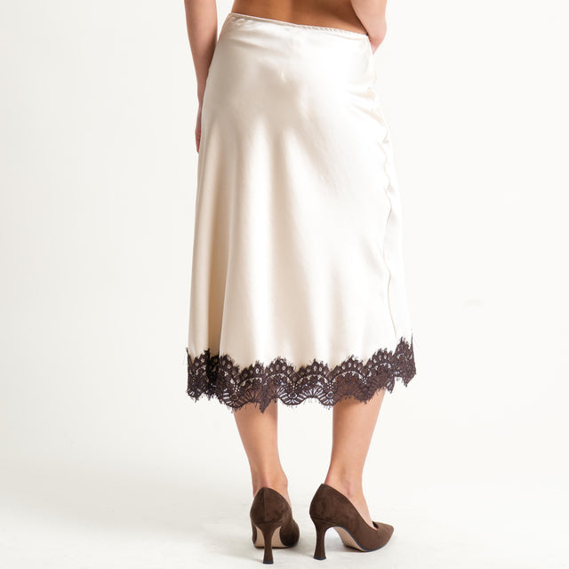 Tensione in-Gonna satin elastico in vita con pizzo - avorio/moro
