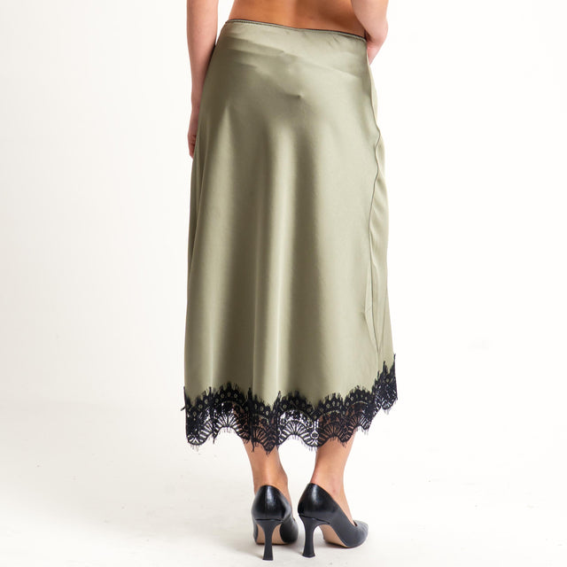 Tensione in-Gonna satin elastico in vita con pizzo - militare