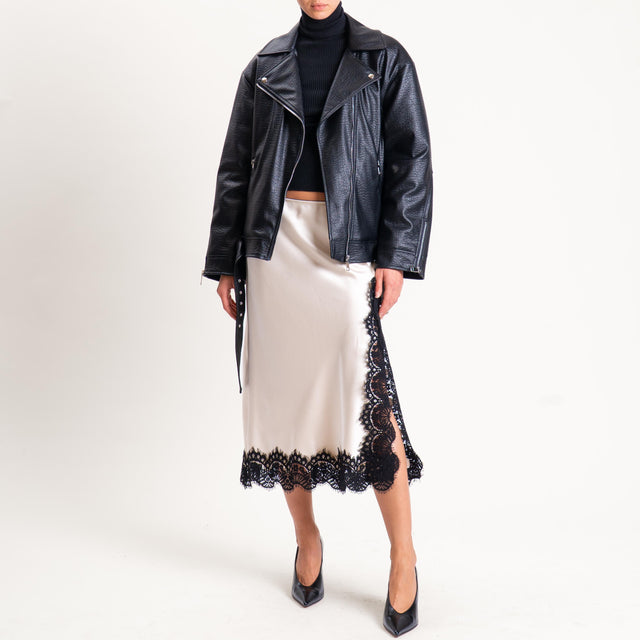 Tensione in-Gonna satin elastico in vita con pizzo - avorio