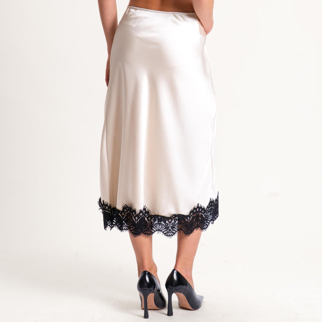 Tensione in-Gonna satin elastico in vita con pizzo - avorio