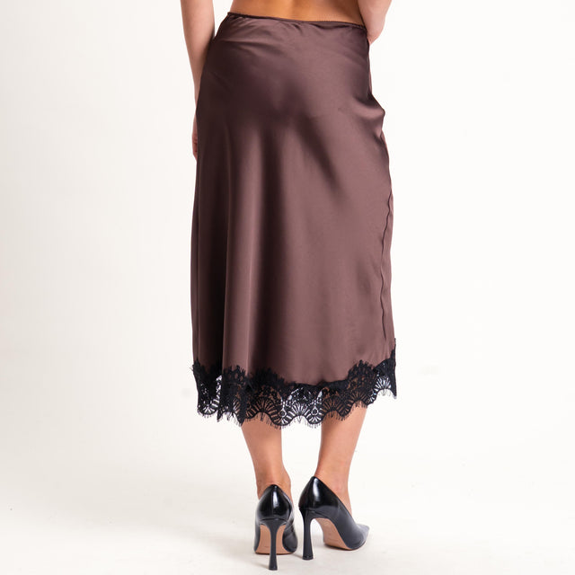 Tensione in-Gonna satin elastico in vita con pizzo - ebano
