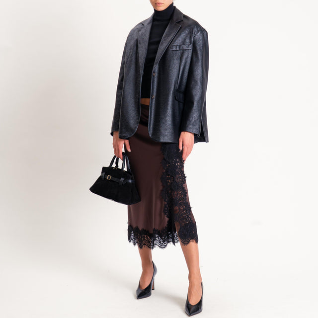 Tensione in-Gonna satin elastico in vita con pizzo - ebano