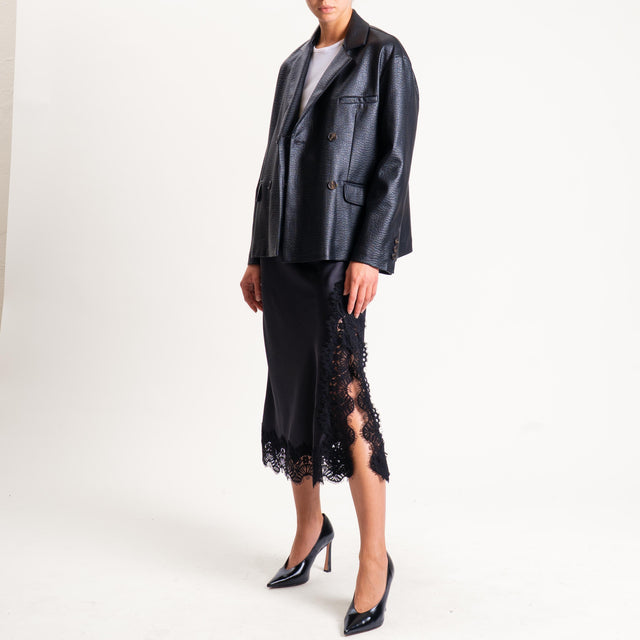 Tensione in-Gonna satin elastico in vita con pizzo - nero