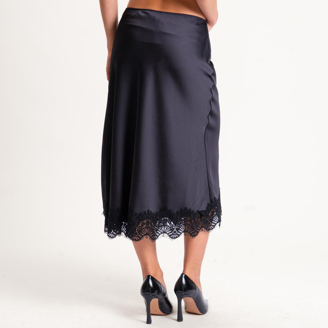 Tensione in-Gonna satin elastico in vita con pizzo - nero