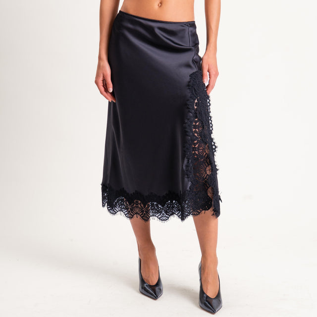 Tensione in-Gonna satin elastico in vita con pizzo - nero