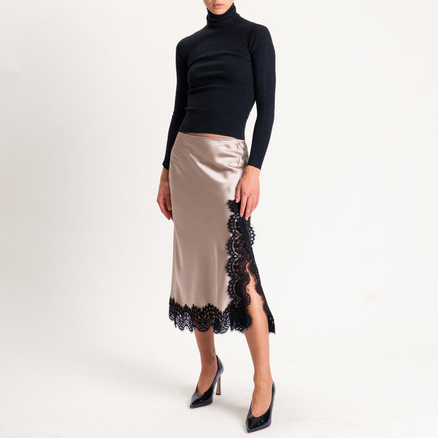 Tensione in-Gonna satin elastico in vita con pizzo - platino