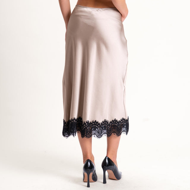 Tensione in-Gonna satin elastico in vita con pizzo - platino