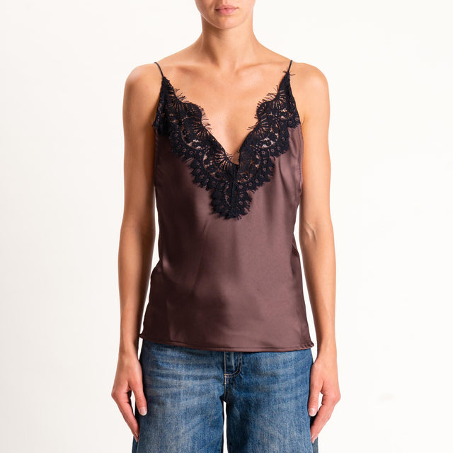 Tensione in-Top satin con pizzo - ebano