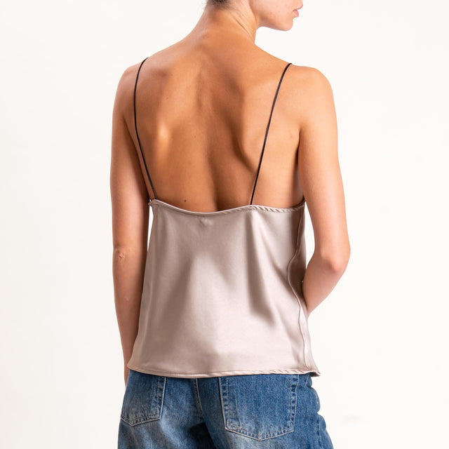 Tensione in-Top satin con pizzo - platino