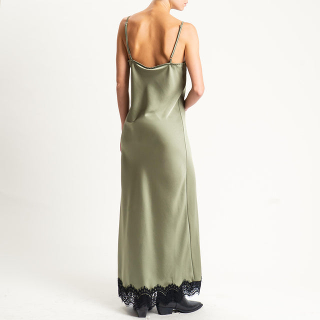 Tensione in-Abito satin bordi in pizzo - militare
