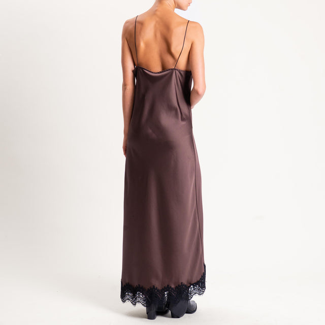 Tensione in-Abito satin bordi in pizzo - ebano