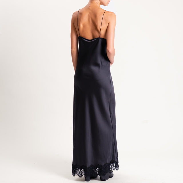 Tensione in-Abito satin bordi in pizzo - nero