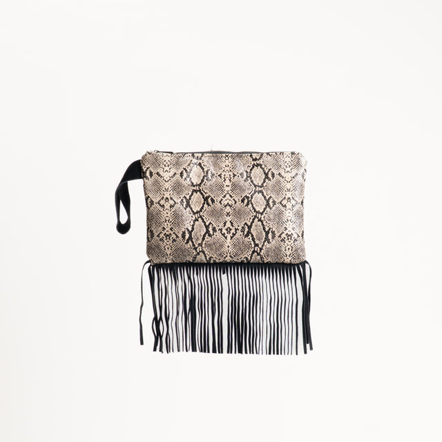 Tensione in-Pochette animalier con frange - nero/beige