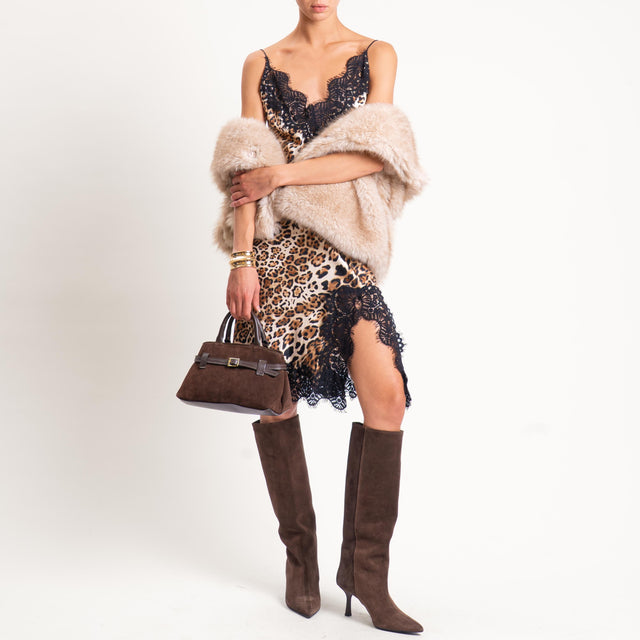 Tensione in- Abito animalier con pizzo - beige/nero*