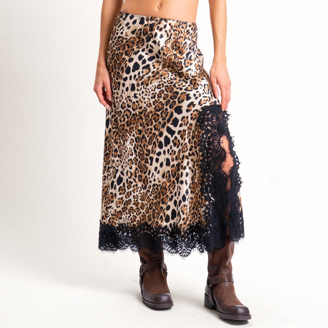 Tensione in- Gonna animalier elastico in vita con - beige/nero*