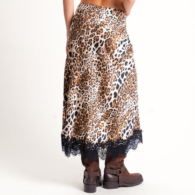 Tensione in- Gonna animalier elastico in vita con - beige/nero*