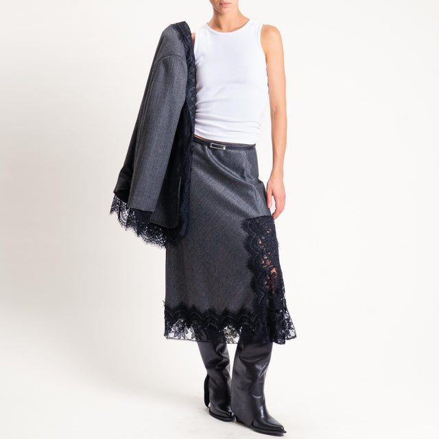 Tensione in-Gonna spinata con pizzo - grigio