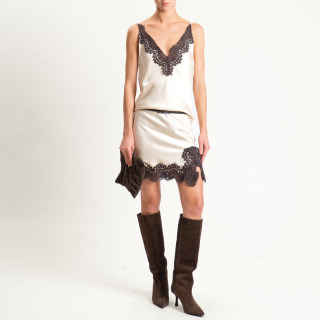 Tensione in-Minigonna satin con pizzo - avorio/moro
