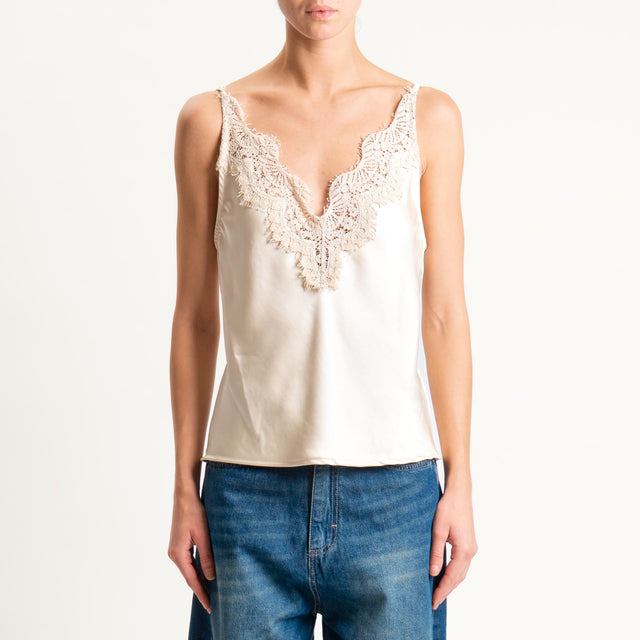 Tensione in-Top satin con pizzo - avorio/avorio