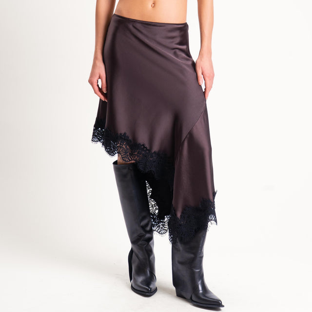 Tensione in-Gonna asimmetrica satin con pizzo - moro