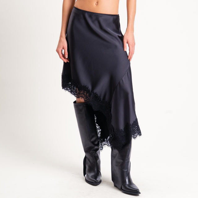 Tensione in-Gonna asimmetrica satin con pizzo - nero