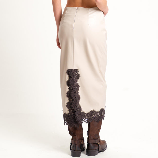 Tensione in-Gonna similpelle con pizzo - avorio