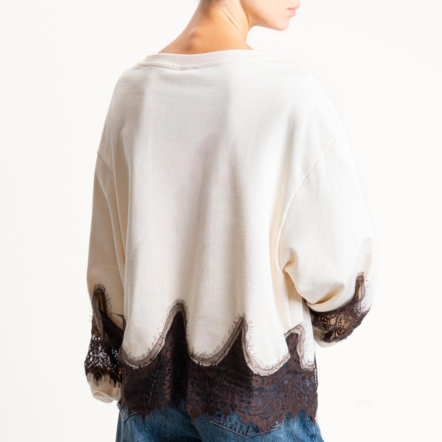 Tensione in- Felpa con pizzo - crema/moro