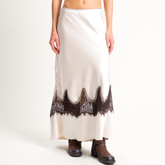 Tensione in- Gonna satin con pizzo elastico in vita - avorio