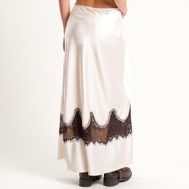 Tensione in- Gonna satin con pizzo elastico in vita - avorio