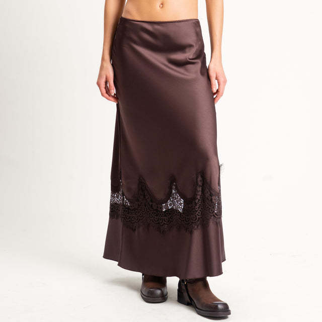 Tensione in- Gonna satin con pizzo elastico in vita - moro
