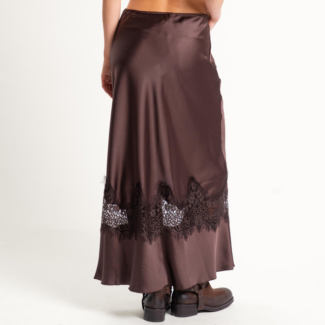Tensione in- Gonna satin con pizzo elastico in vita - moro