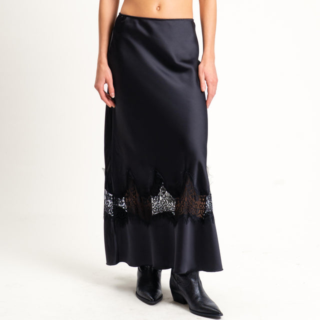 Tensione in- Gonna satin con pizzo elastico in vita - nero