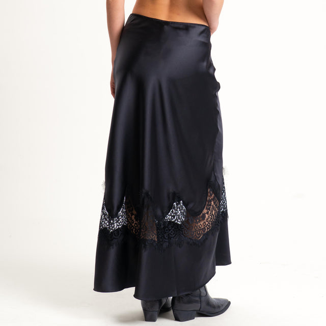 Tensione in- Gonna satin con pizzo elastico in vita - nero