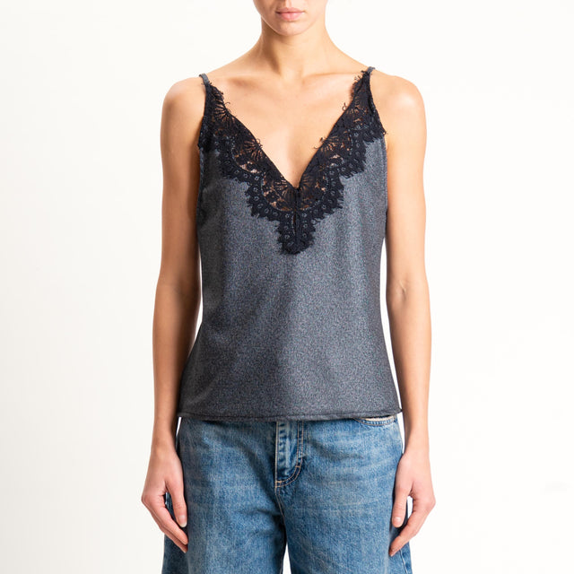 Tensione in- Top spinato con pizzo bretelle regolabili - grigio