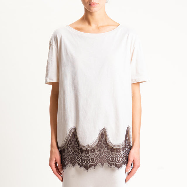 Tensione in-T-shirt scollo barca con pizzo - ice/moro