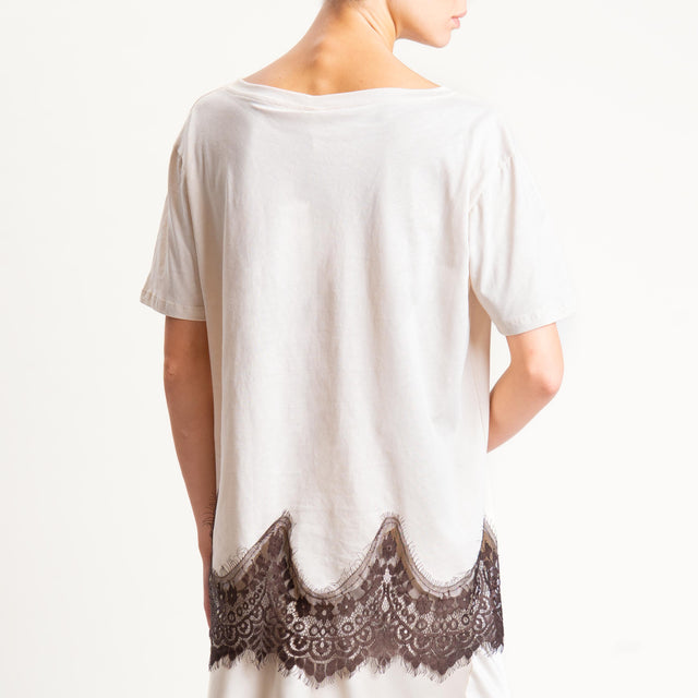 Tensione in-T-shirt scollo barca con pizzo - ice/moro
