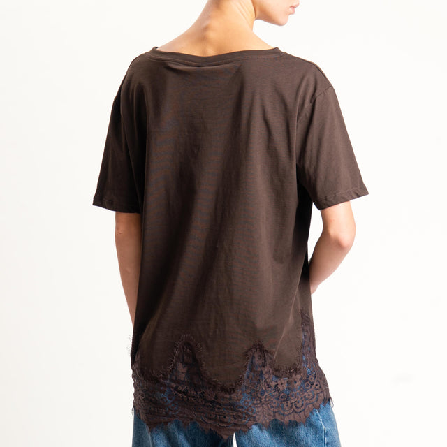 Tensione in-T-shirt scollo barca con pizzo - moro