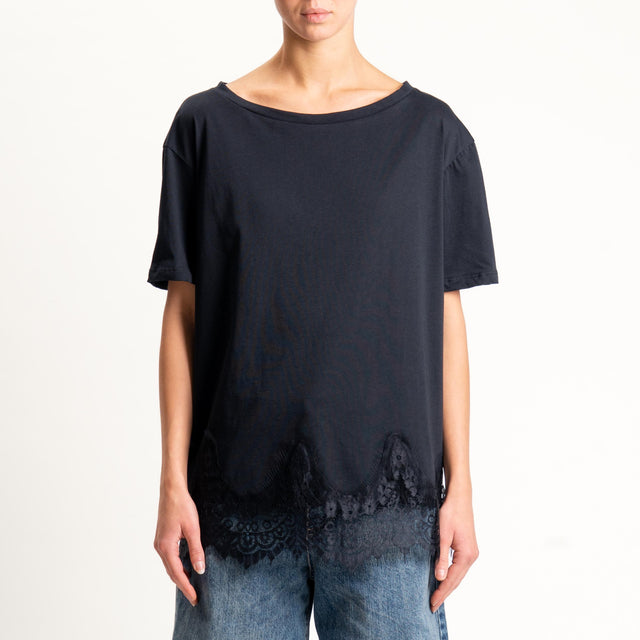 Tensione in-T-shirt scollo barca con pizzo - nero