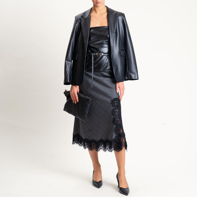 Tensione in- Gonna principe di galles con pizzo spacco laterale - grigio