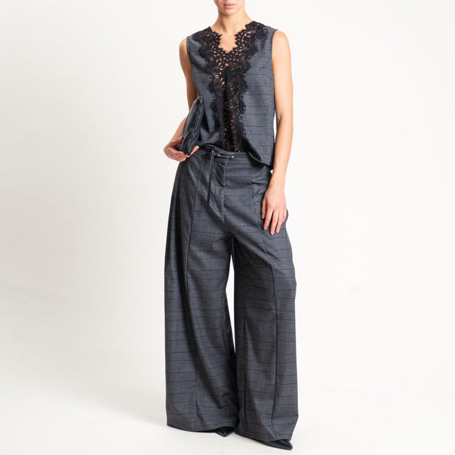 Tensione in- Pantalone principe di galles wide leg cucitura centrale - grigio