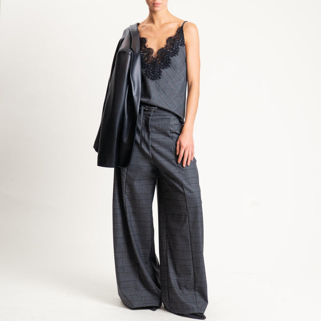 Tensione in- Pantalone principe di galles wide leg cucitura centrale - grigio