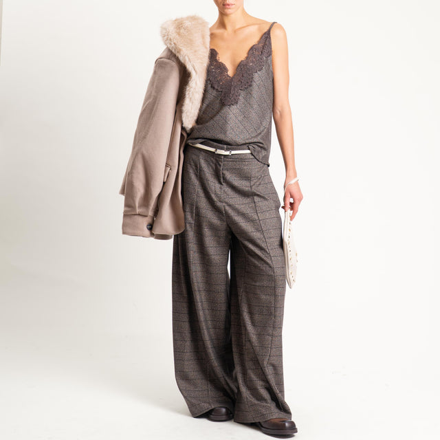 Tensione in- Pantalone principe di galles wide leg - moro