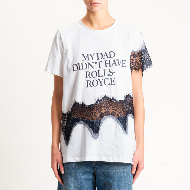 Tensione in-T-shirt con scritta + pizzo - bianco/nero