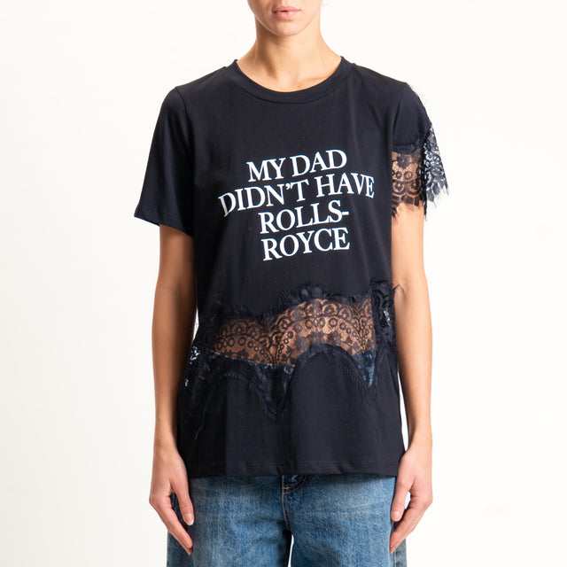Tensione in-T-shirt con scritta + pizzo - nero