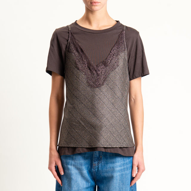 Tensione in-T-shirt + top principe di galles - moro/moro